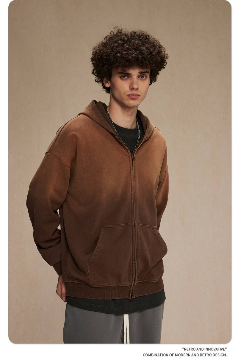 Mens Oversized Vintage 58% cotton 42% polyester Zip Hoodie DQ-2596 print logo 22