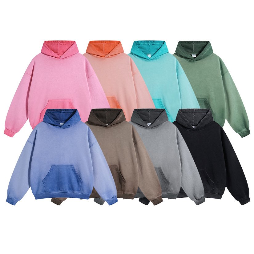 Mens Washed Distressed 100% cotton Hoodie DQ-2623 print logo 16