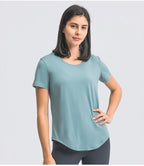 Womens Sports Training 80%Nylon 20%Spandex Tshirt DS075 print logo 46