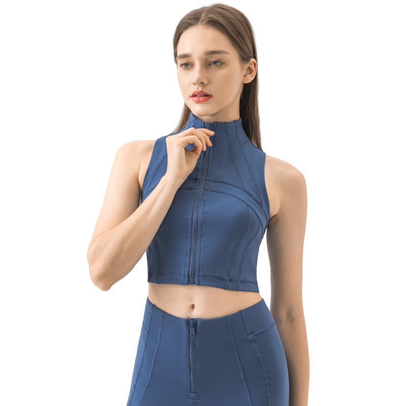 Womens Yoga Cropped 87%nylon 13%spandex Sleeveless Jacket DSS093 print logo 19