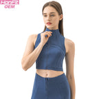 Womens Yoga Cropped 87%nylon 13%spandex Sleeveless Jacket DSS093 print logo 3