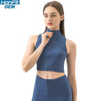 Womens Yoga Cropped 87%nylon 13%spandex Sleeveless Jacket DSS093 print logo 4