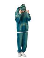 Mens Acid Washed 36.8%cotton 57.4%polyester 5.8%other fibers hoodie Sweatpants Set DY031-DK013 Set print logo 54