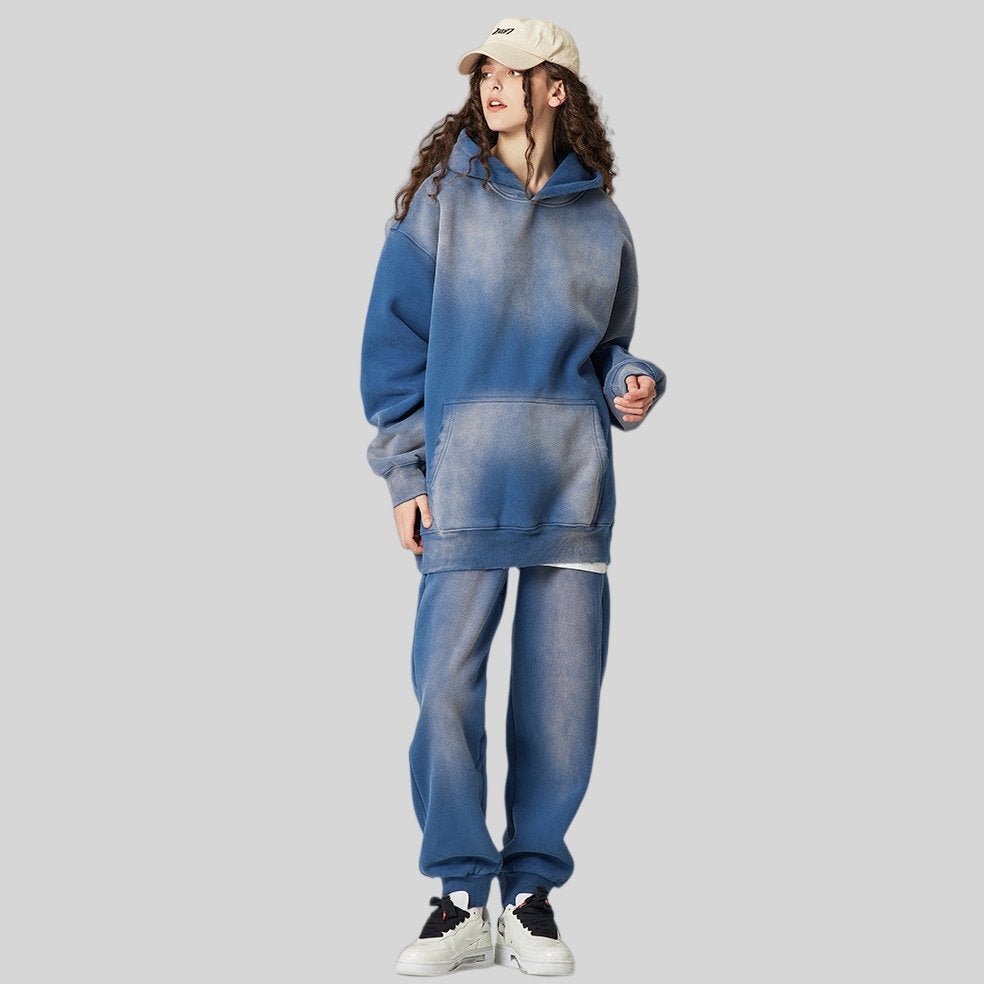 Mens Acid Washed 36.8%cotton 57.4%polyester 5.8%other fibers hoodie Sweatpants Set DY031-DK013 - hoodie print logo 3