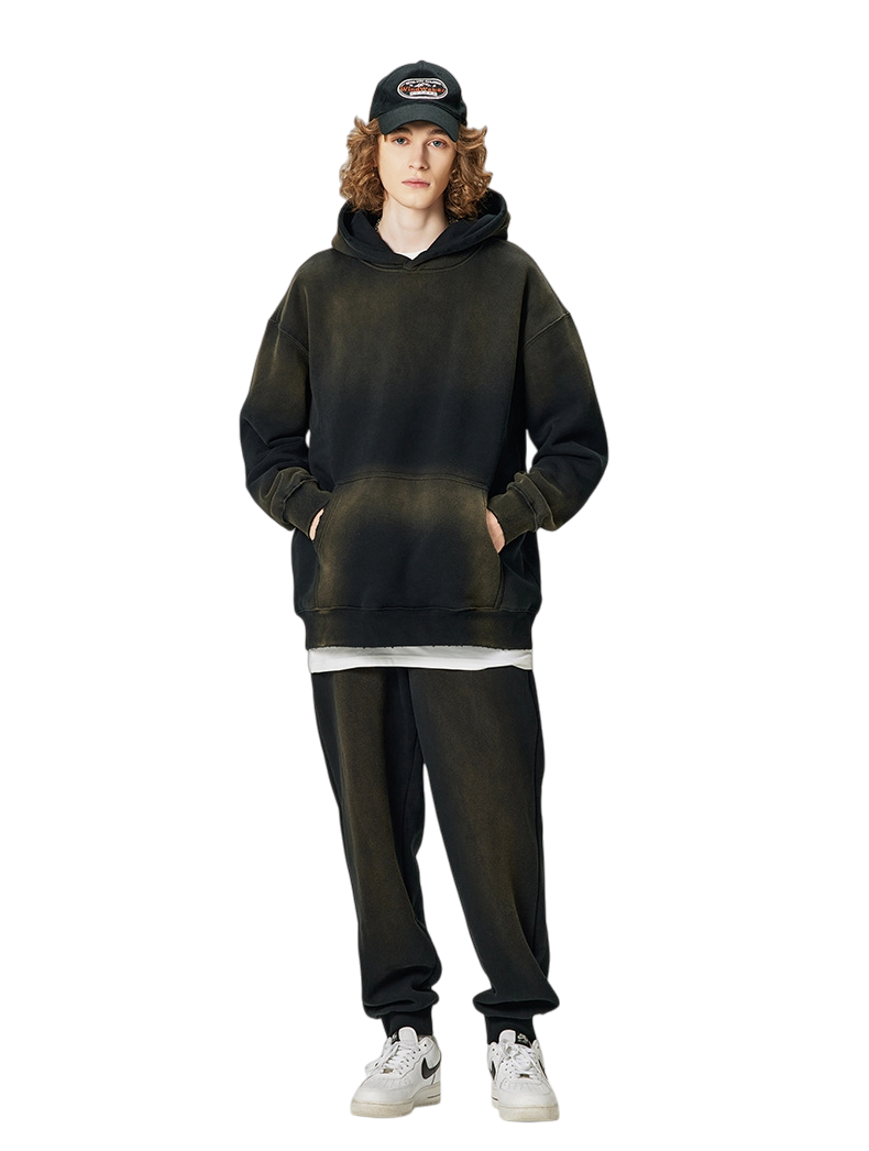 Mens Acid Washed 36.8%cotton 57.4%polyester 5.8%other fibers hoodie Sweatpants Set DY031-DK013