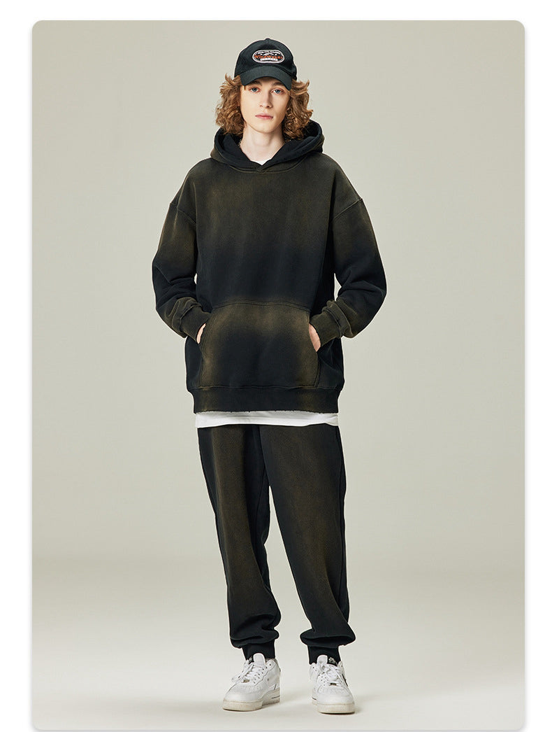 Mens Acid Washed 36.8%cotton 57.4%polyester 5.8%other fibers hoodie Sweatpants Set DY031-DK013 - Honfitwear