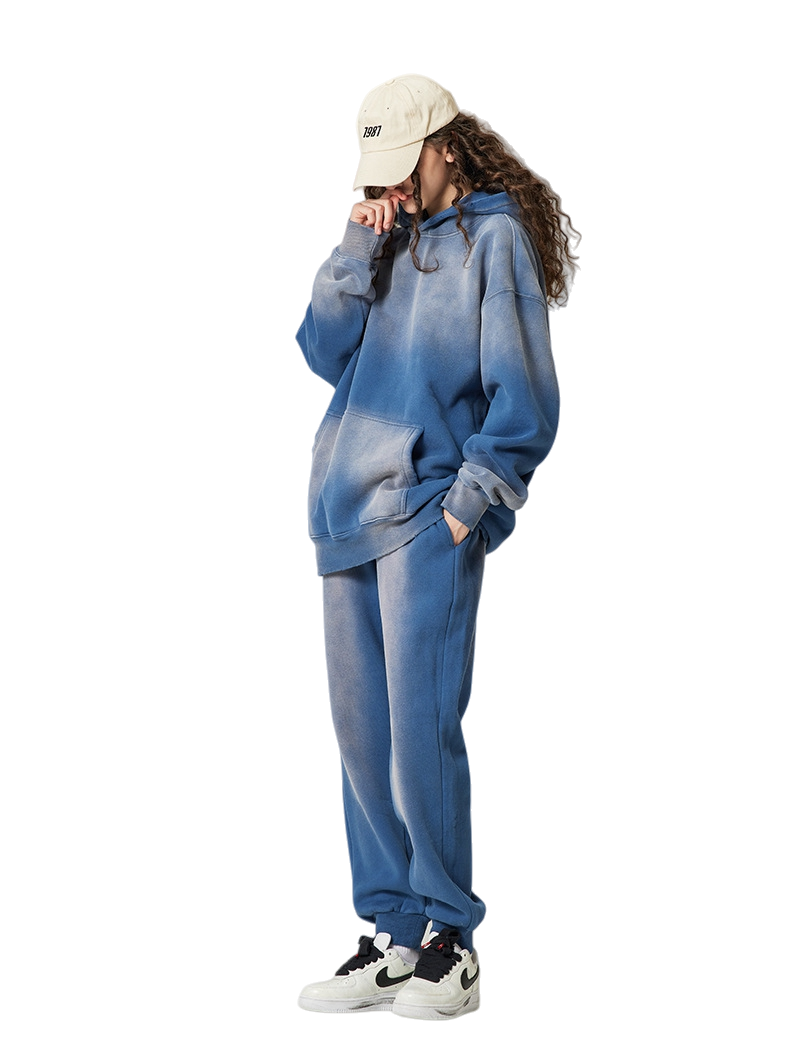 Mens Acid Washed 36.8%cotton 57.4%polyester 5.8%other fibers hoodie Sweatpants Set DY031-DK013
