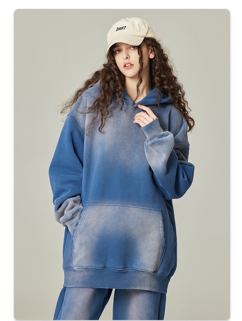 Mens Acid Washed 36.8%cotton 57.4%polyester 5.8%other fibers hoodie Sweatpants Set DY031-DK013 - Honfitwear