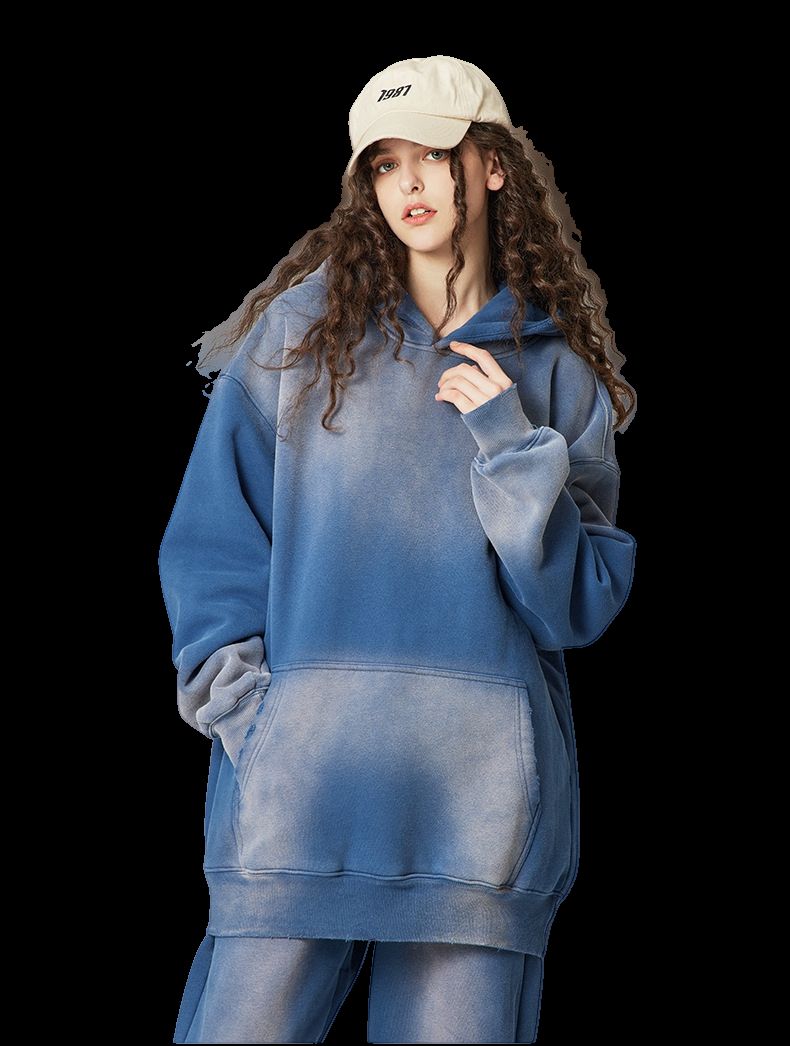 Mens Acid Washed 36.8%cotton 57.4%polyester 5.8%other fibers hoodie Sweatpants Set DY031-DK013 - Honfitwear