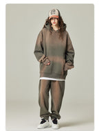 Mens Acid Washed 36.8%cotton 57.4%polyester 5.8%other fibers hoodie Sweatpants Set DY031-DK013 - Honfitwear