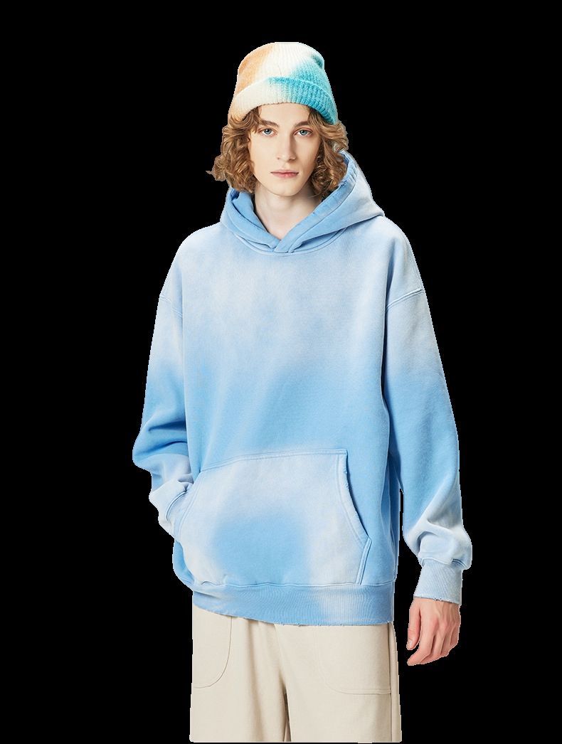 Mens Acid Washed 36.8%cotton 57.4%polyester 5.8%other fibers hoodie Sweatpants Set DY031-DK013 - Honfitwear
