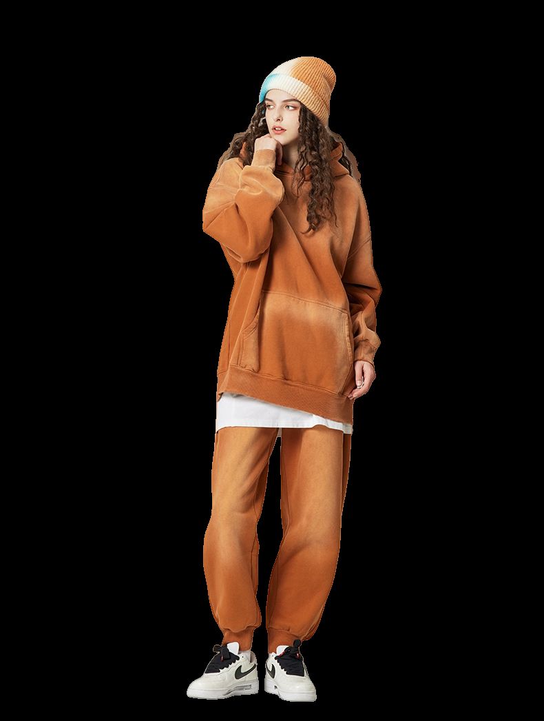Mens Acid Washed 36.8%cotton 57.4%polyester 5.8%other fibers hoodie Sweatpants Set DY031-DK013 - Honfitwear