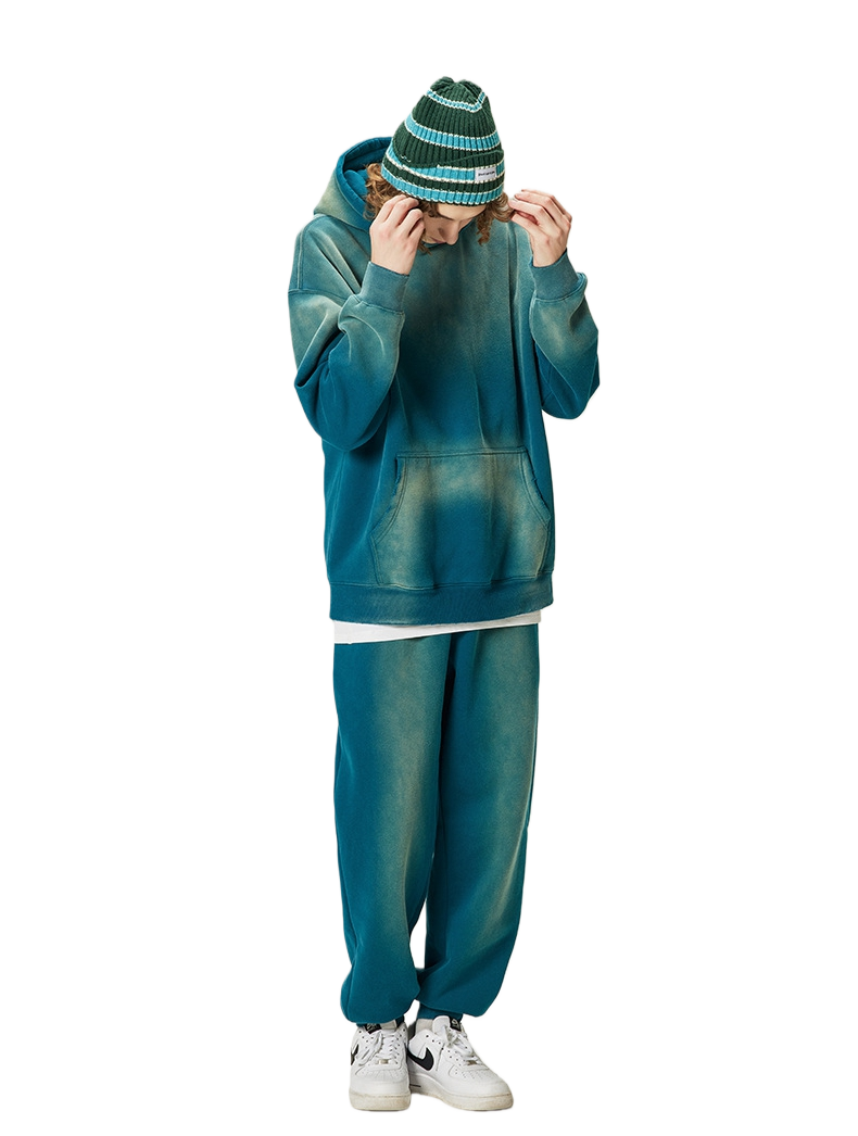 Mens Acid Washed 36.8%cotton 57.4%polyester 5.8%other fibers hoodie Sweatpants Set DY031-DK013