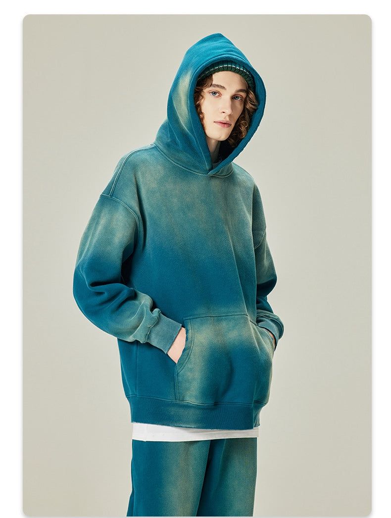 Mens Acid Washed 36.8%cotton 57.4%polyester 5.8%other fibers hoodie Sweatpants Set DY031-DK013 - Honfitwear