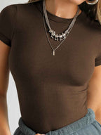 Womens Sports Casual 92%Viscose   8%Elastane Baby Tee E24T0335 print logo 13