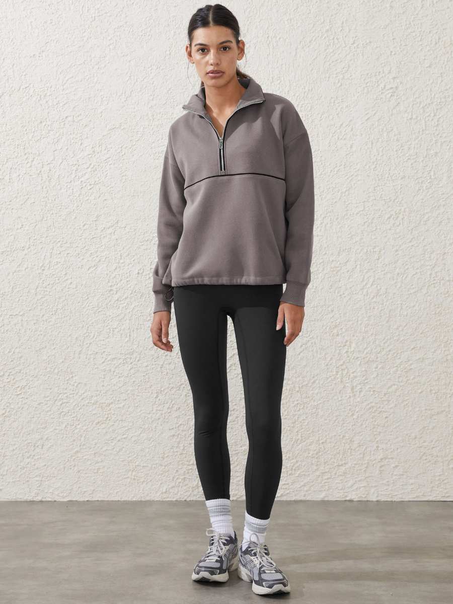 Womens Sports Activewear 76%polyester   24%Viscose Half Zip Sweatshirt E24W0445 print logo 24