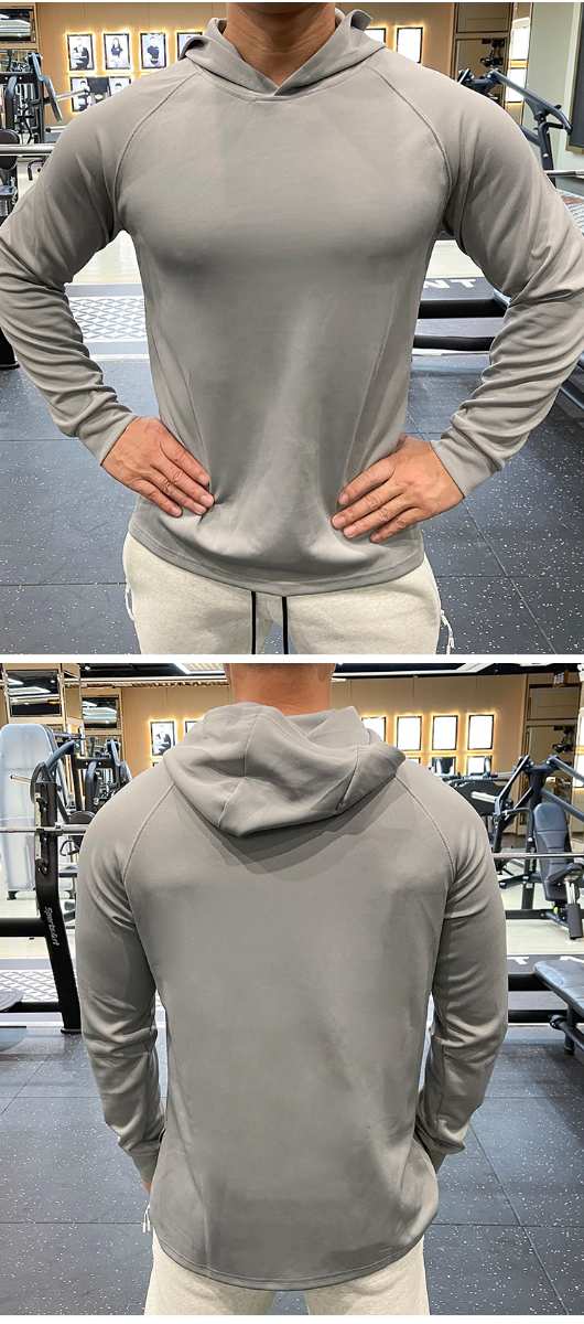 Mens Sports Fitness 95%polyester 5%spandex Hoodie GY-8414 print logo 13