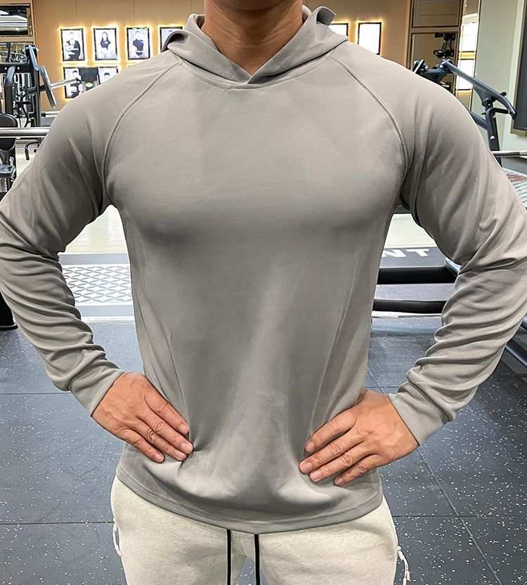 Mens Sports Fitness 95%polyester 5%spandex Hoodie GY-8414 print logo 5