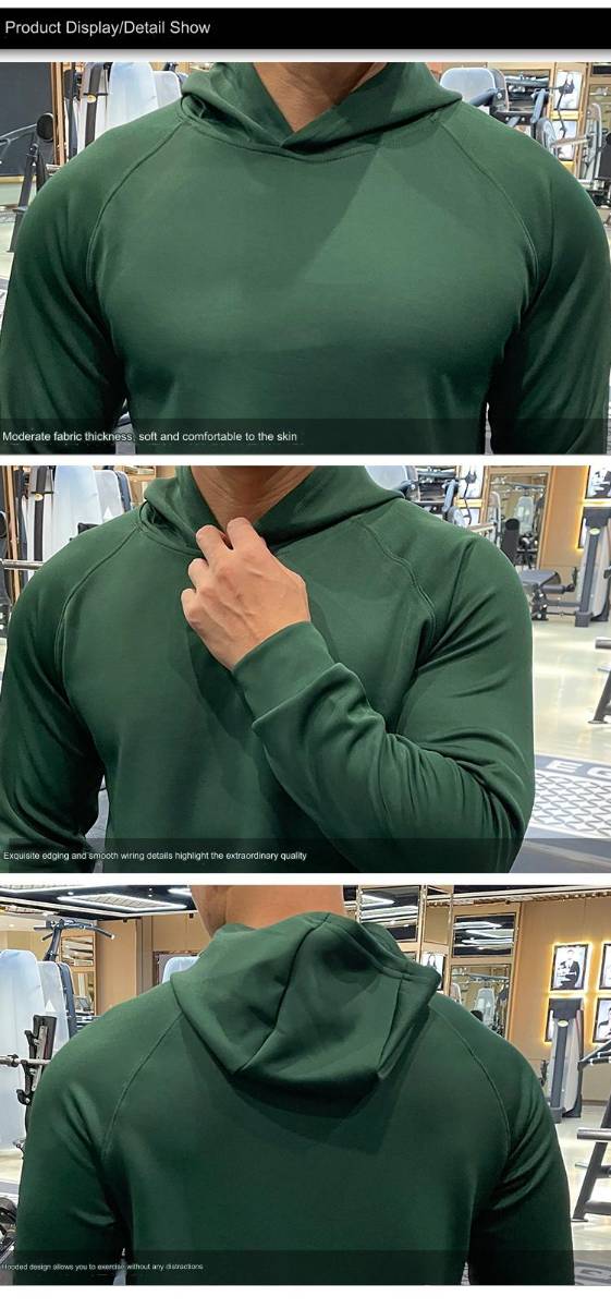 Mens Sports Fitness 95%polyester 5%spandex Hoodie GY-8414 print logo 16