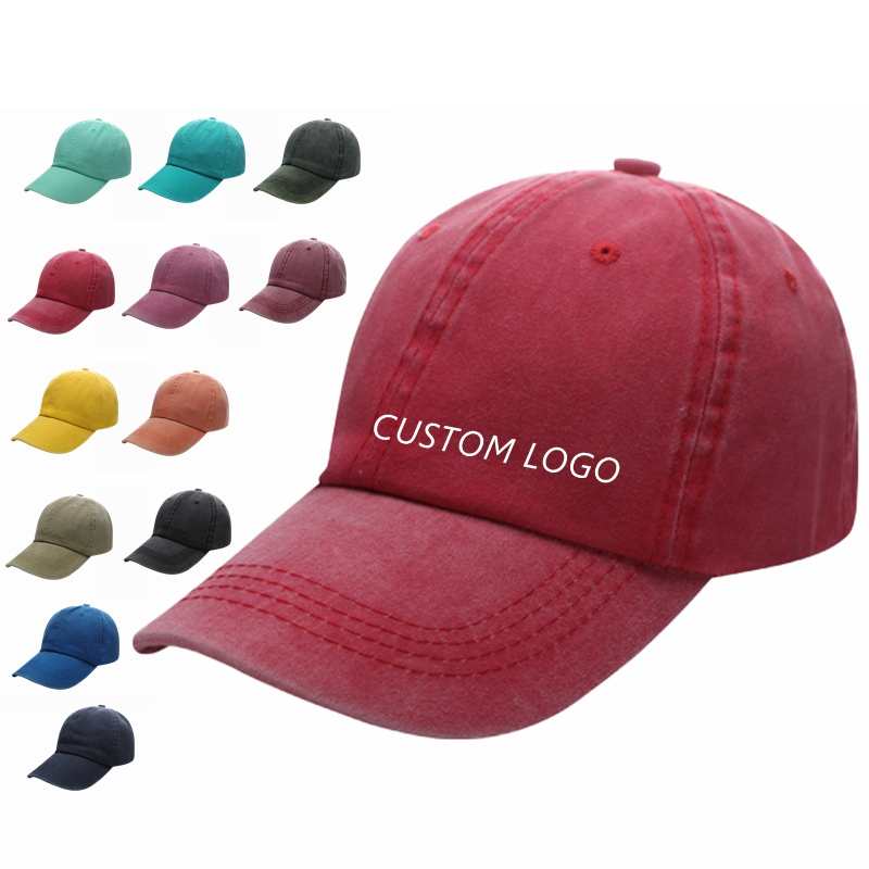 Baseball Washed 100% cotton Washing cloth pure cotton six piece cap HB128 print logo 18