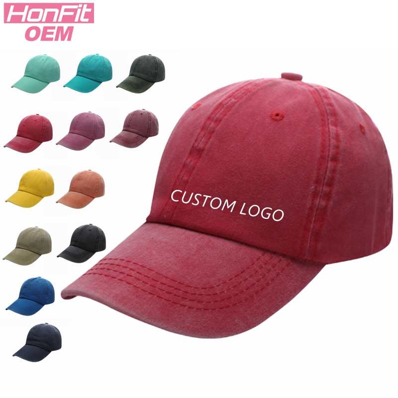Baseball Washed 100% cotton Washing cloth pure cotton six piece cap HB128 print logo 23