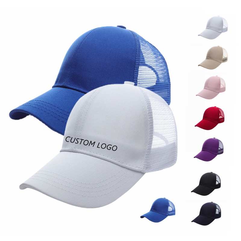 Baseball Mesh 100% cotton Solid color pure cotton mesh six piece hat HB133 print logo 15