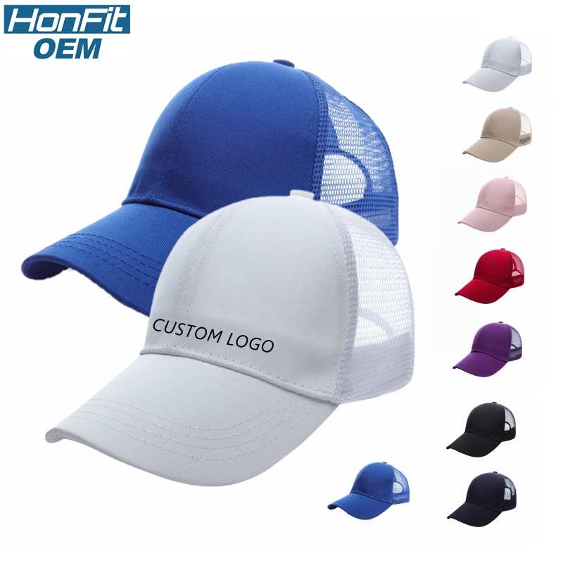 Baseball Mesh 100% cotton Solid color pure cotton mesh six piece hat HB133 print logo 19