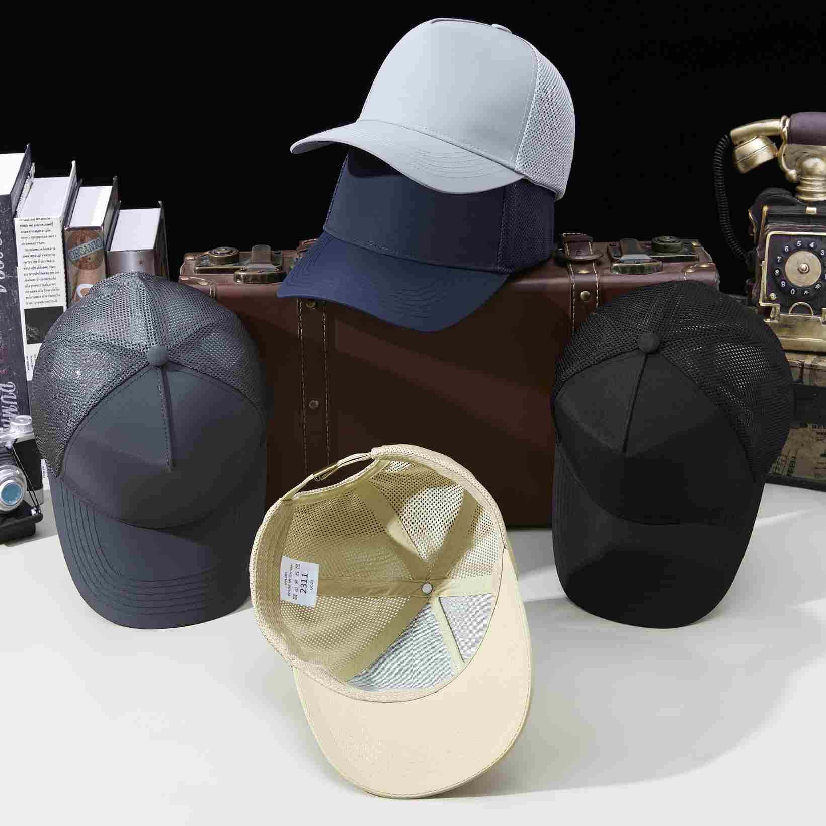 Sports Mesh 100% polyester Specialty store quality five piece waterproof quick drying breathable mesh cap HB160 print logo 69