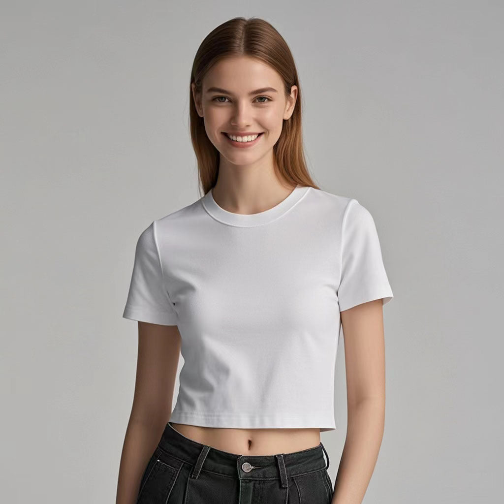 Womens Casual Cropped 92%cotton 8%spandex Baby Tee HF-240925 print logo 1