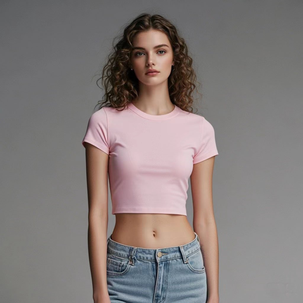 Womens Casual Cropped 92%cotton 8%spandex Baby Tee HF-240925 print logo 17