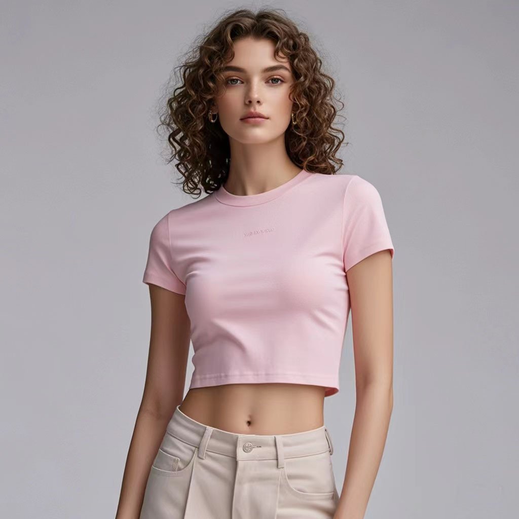 Womens Casual Cropped 92%cotton 8%spandex Baby Tee HF-240925 print logo 5