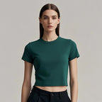 Womens Casual Cropped 92%cotton 8%spandex Baby Tee HF-240925 print logo 9