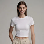 Womens Casual Cropped 92%cotton 8%spandex Baby Tee HF-240925 print logo 14