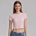 Womens Casual Cropped 92%cotton 8%spandex Baby Tee HF-240925 print logo 18