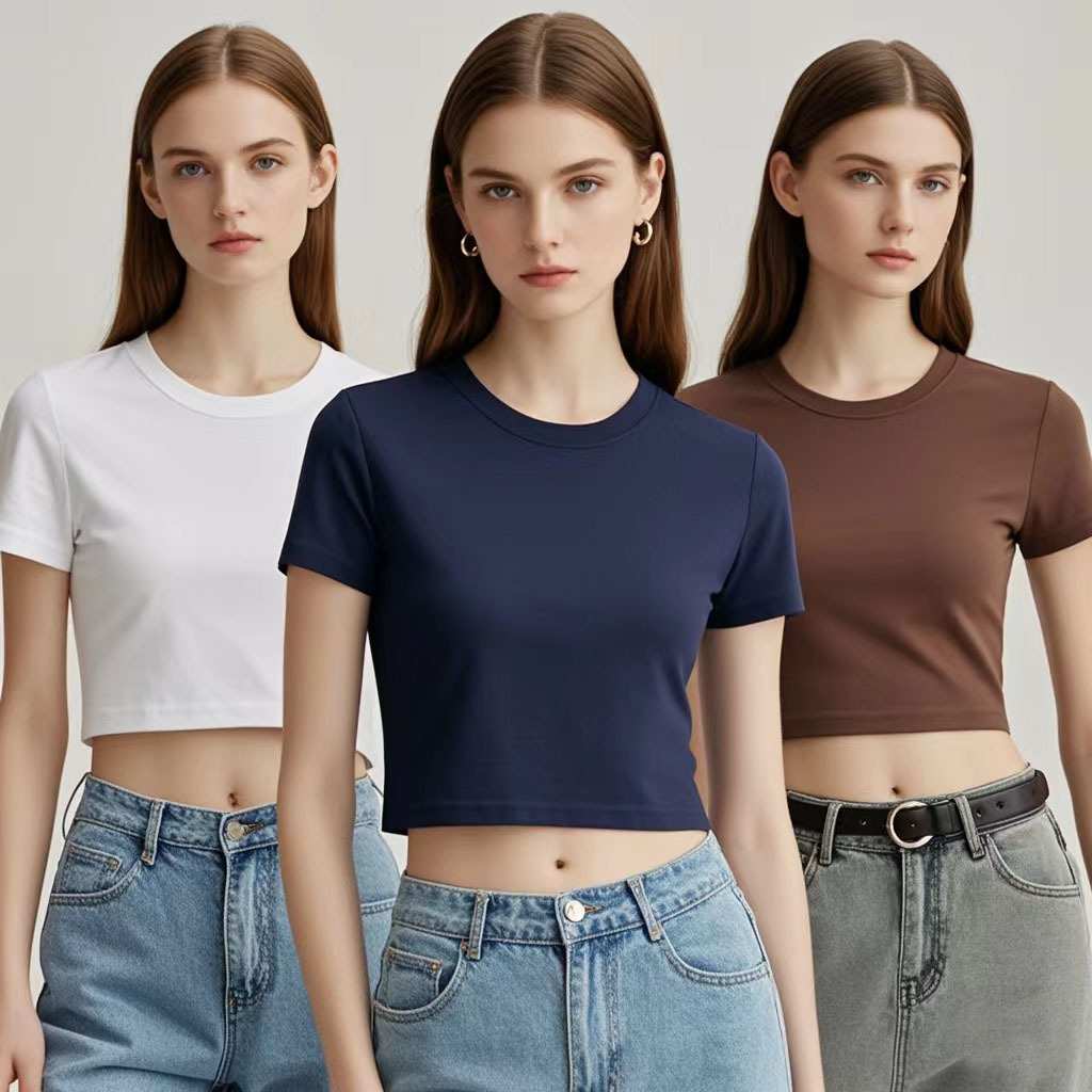 Womens Casual Cropped 92%cotton 8%spandex Baby Tee HF-240925 print logo 10