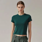 Womens Casual Cropped 92%cotton 8%spandex Baby Tee HF-240925 print logo 30