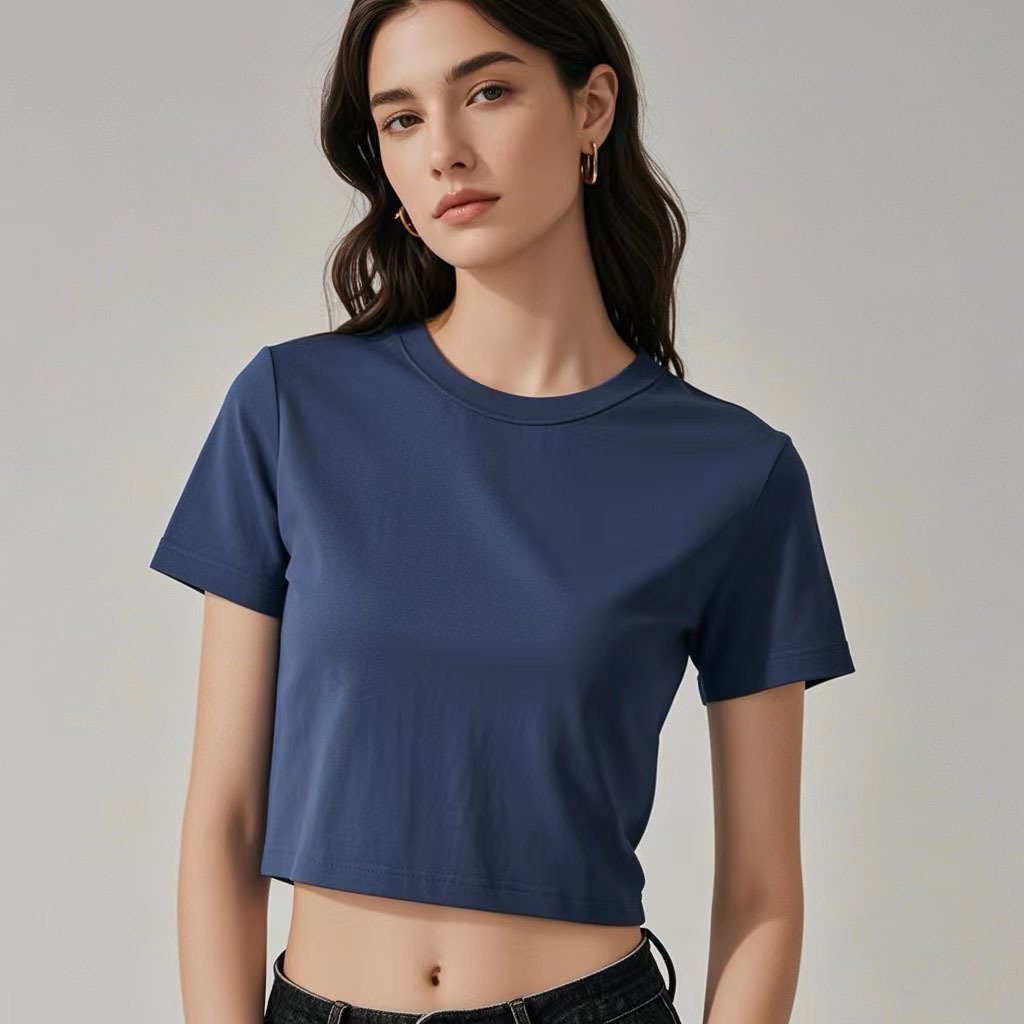 Womens Casual Cropped 92%cotton 8%spandex Baby Tee HF-240925 print logo 26