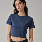 Womens Casual Cropped 92%cotton 8%spandex Baby Tee HF-240925 print logo 26