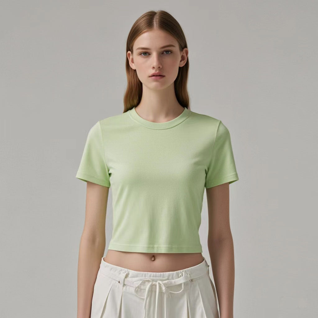Womens Casual Cropped 92%cotton 8%spandex Baby Tee HF-240925 print logo 22