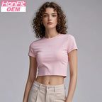 Womens Casual Cropped 92%cotton 8%spandex Baby Tee HF-240925 print logo 11
