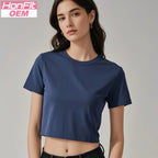 Womens Casual Cropped 92%cotton 8%spandex Baby Tee HF-240925 print logo 27