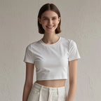 Womens Casual Cropped 92%cotton 8%spandex Baby Tee HF-240925 print logo 15