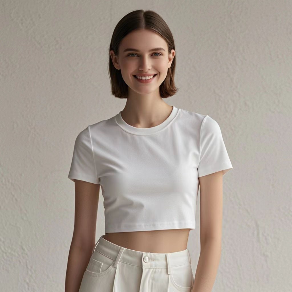 Womens Casual Cropped 92%cotton 8%spandex Baby Tee HF-240925 print logo 15
