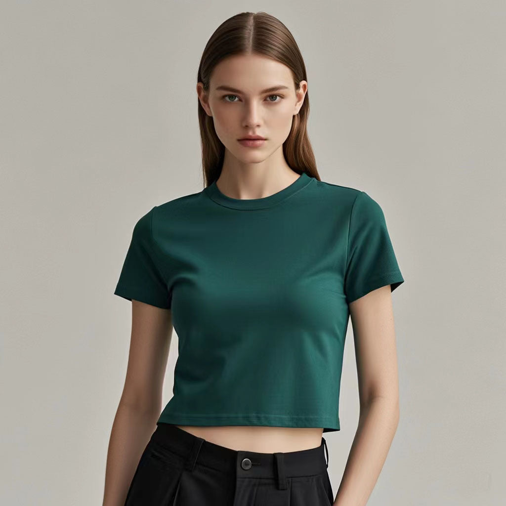 Womens Casual Cropped 92%cotton 8%spandex Baby Tee HF-240925 print logo 31
