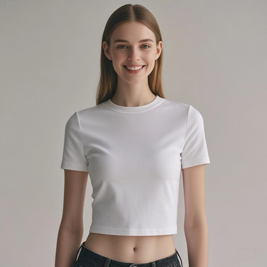 Womens Casual Cropped 92%cotton 8%spandex Baby Tee HF-240925 print logo 16