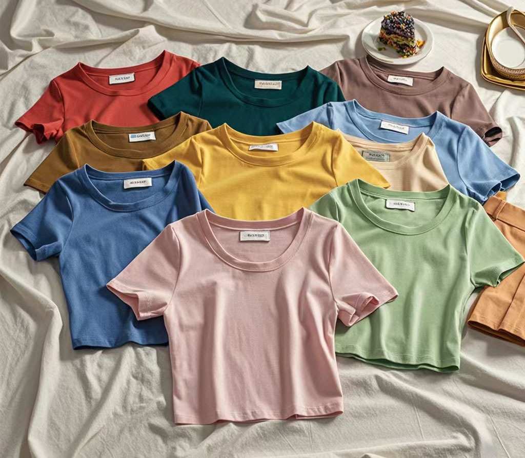 Womens Casual Cropped 92%cotton 8%spandex Baby Tee HF-240925 print logo 12