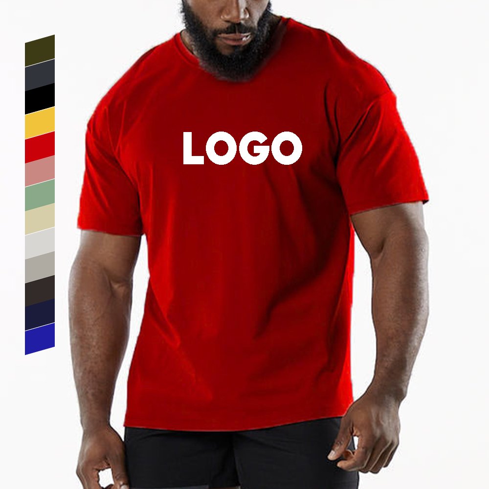 Mens Sports Workout 95% Cotton 5% Spandex Tshirt HF-6649 print logo 1