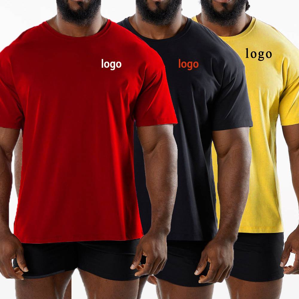 Mens Sports Workout 95% Cotton 5% Spandex Tshirt HF-6649 print logo 7