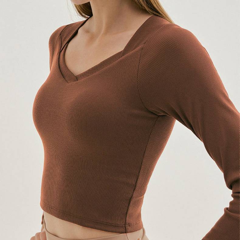 Womens Activewear Workout 87%Nyolon 13%Spandex Long Sleeve Shirt HN56 print logo 11