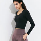 Womens Activewear Workout 87%Nyolon 13%Spandex Long Sleeve Shirt HN56 print logo 18